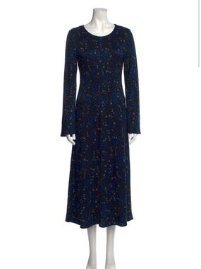 STINE GOYA Navy Blue Floral Long-Sleeve Midi Dress